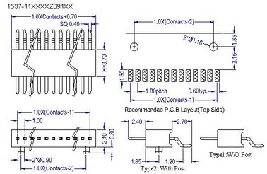 90 ° SMT Đầu nối Mitch Pitch Pin 1 đầu nối / đầu Pin một đầu